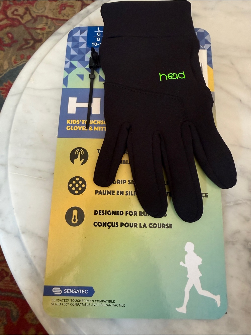 HEAD Black Gloves with Neon Green Logo - Kids Touchscreen Running Gloves